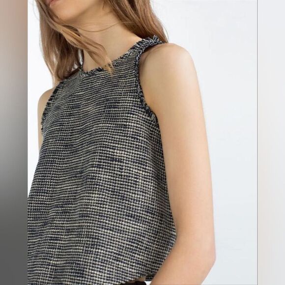 ZARA tweed blue white racerback tank top - Picture 1 of 10